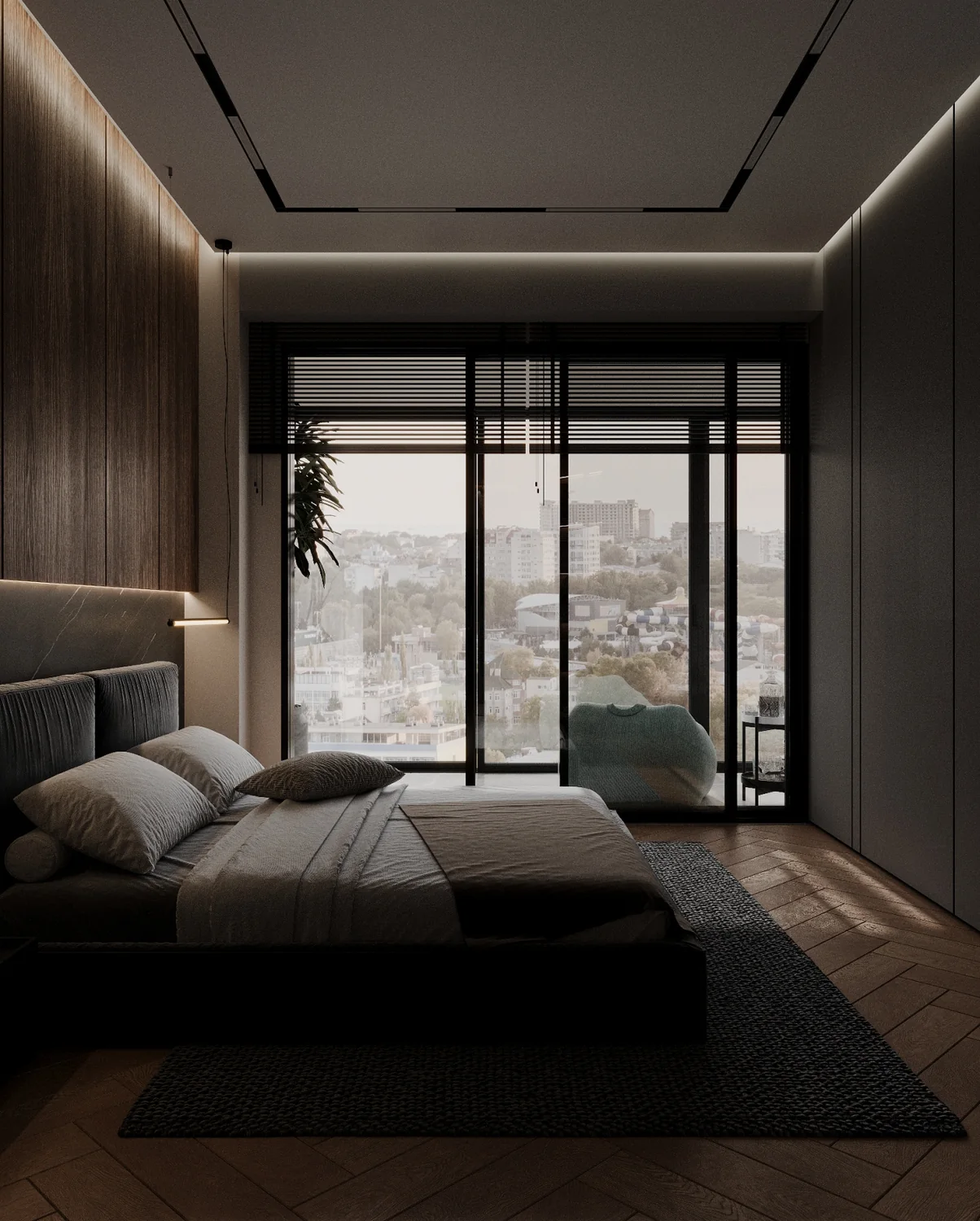 Noir Bedroom interior visualization 3